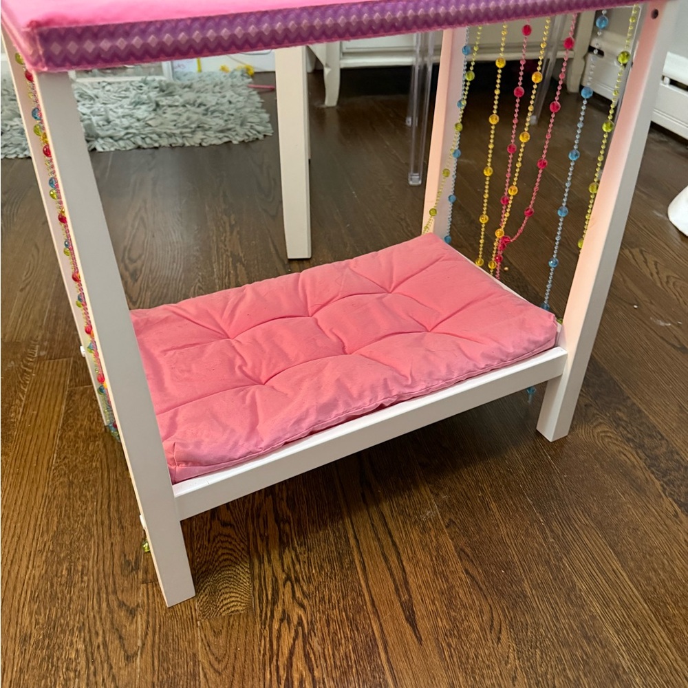 Pink and White Beaded Side Table